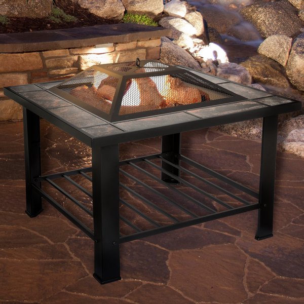 Pure Garden 6-Pc Outdoor Fire Pit Table Set, Black 50-104